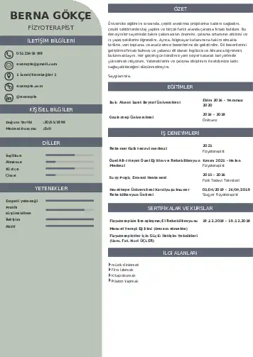 Fizyoterapist Cv Örnekleri cv indir